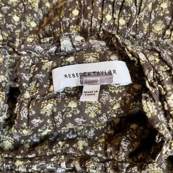 Rebecca Taylor Feather Fleur Ruched Smocked Mock Neck Cotton Blouse Size 10 - Picture 8 of 14